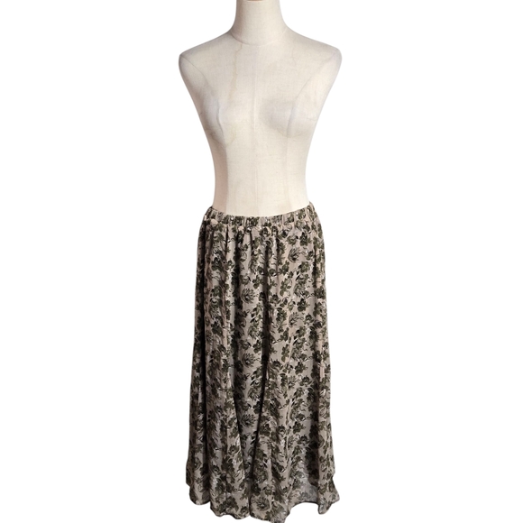 Laura Scott Tan And Green Floral Flowy Midi Skirt - Picture 1 of 7
